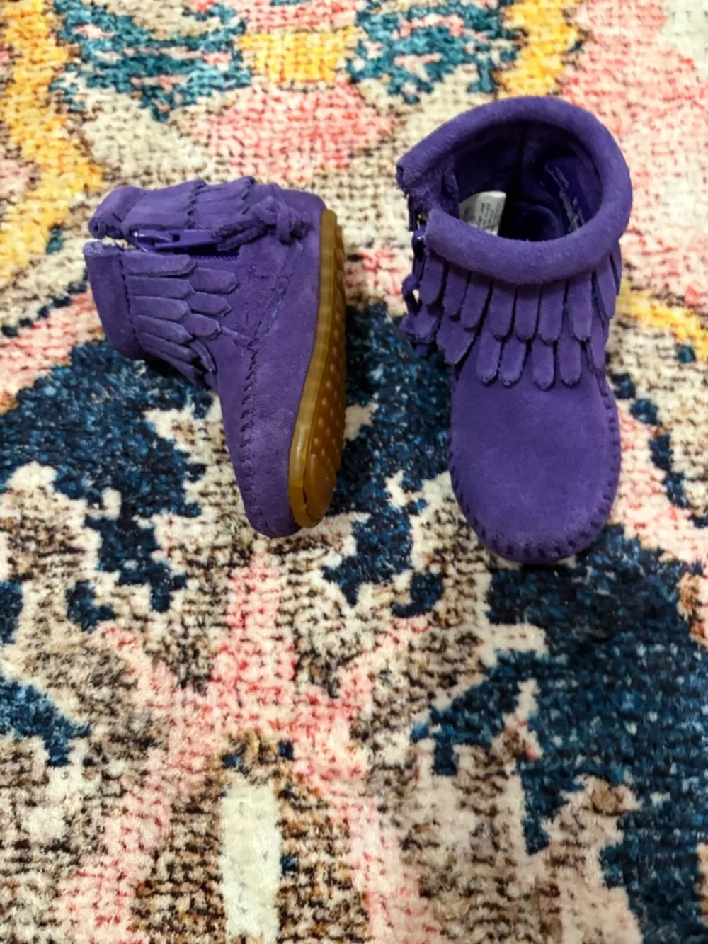 Minnetonka Purple Fringe Moccasin Booties for baby